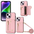 For iPhone 14 Plus / 15 Plus DF-09 Crossbody Litchi texture Card Bag Design PU Phone Case(Pink)