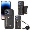 For iPhone 14 Pro Max DF-09 Crossbody Litchi texture Card Bag Design PU Phone Case(Black)