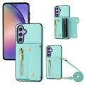 For Samsung Galaxy S21 FE DF-09 Crossbody Litchi texture Card Bag Design PU Phone Case(Cyan)