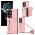 For Samsung Galaxy S22 Ultra DF-09 Crossbody Litchi texture Card Bag Design PU Phone Case(Pink)