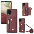 For Samsung Galaxy A12 DF-09 Crossbody Litchi texture Card Bag Design PU Phone Case(Wine Red)