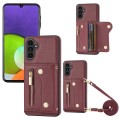 For Samsung Galaxy A13 5G DF-09 Crossbody Litchi texture Card Bag Design PU Phone Case(Wine Red)