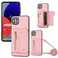 For Samsung Galaxy A22 5G DF-09 Crossbody Litchi texture Card Bag Design PU Phone Case(Pink)