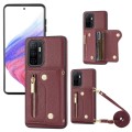 For Samsung Galaxy A52 DF-09 Crossbody Litchi texture Card Bag Design PU Phone Case(Wine Red)