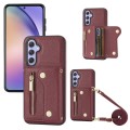 For Samsung Galaxy A54 5G DF-09 Crossbody Litchi texture Card Bag Design PU Phone Case(Wine Red)