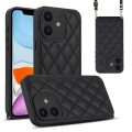 For iPhone 11 Rhombic Texture Phone Case with Dual Lanyard(Black)