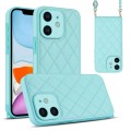 For iPhone 11 Rhombic Texture Phone Case with Dual Lanyard(Green)
