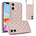 For iPhone 11 Rhombic Texture Phone Case with Dual Lanyard(Rose Gold)