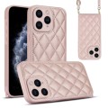 For iPhone 11 Pro Rhombic Texture Phone Case with Dual Lanyard(Rose Gold)