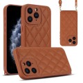 For iPhone 11 Pro Rhombic Texture Phone Case with Dual Lanyard(Brown)