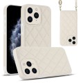 For iPhone 11 Pro Max Rhombic Texture Phone Case with Dual Lanyard(White)