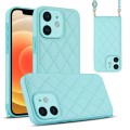 For iPhone 12 Rhombic Texture Phone Case with Dual Lanyard(Green)