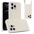 For iPhone 12 Pro Rhombic Texture Phone Case with Dual Lanyard(White)