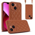 For iPhone 13 Rhombic Texture Phone Case with Dual Lanyard(Brown)