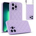 For iPhone 13 Pro Max Rhombic Texture Phone Case with Dual Lanyard(Purple)