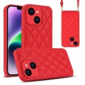 For iPhone 14 Rhombic Texture Phone Case with Dual Lanyard(Red)
