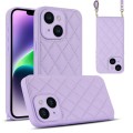 For iPhone 14 Rhombic Texture Phone Case with Dual Lanyard(Purple)