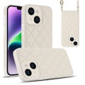 For iPhone 14 Plus Rhombic Texture Phone Case with Dual Lanyard(White)