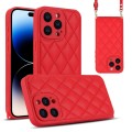 For iPhone 14 Pro Rhombic Texture Phone Case with Dual Lanyard(Red)