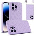For iPhone 14 Pro Rhombic Texture Phone Case with Dual Lanyard(Purple)