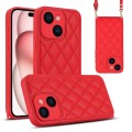 For iPhone 15 Rhombic Texture Phone Case with Dual Lanyard(Red)