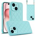 For iPhone 15 Rhombic Texture Phone Case with Dual Lanyard(Green)