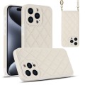 For iPhone 15 Pro Rhombic Texture Phone Case with Dual Lanyard(White)