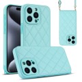 For iPhone 15 Pro Rhombic Texture Phone Case with Dual Lanyard(Green)