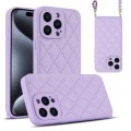 For iPhone 15 Pro Max Rhombic Texture Phone Case with Dual Lanyard(Purple)