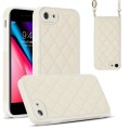 For iPhone SE 2022 / SE 2020 Rhombic Texture Phone Case with Dual Lanyard(White)