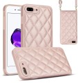 For iPhone 8 Plus / 7 Plus Rhombic Texture Phone Case with Dual Lanyard(Rose Gold)