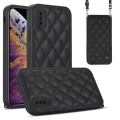 For iPhone XS / X Rhombic Texture Phone Case with Dual Lanyard(Black)