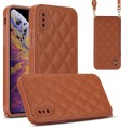 For iPhone XS / X Rhombic Texture Phone Case with Dual Lanyard(Brown)