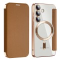 For Samsung Galaxy S24 5G MagSafe Magnetic RFID Anti-theft Leather Phone Case(Brown)