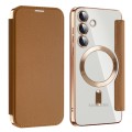 For Samsung Galaxy S24+ 5G MagSafe Magnetic RFID Anti-theft Leather Phone Case(Brown)