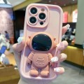 For iPhone 15 Pro Max Astronaut 3D Relief Holder TPU + PC Full Coverage Phone Case(Pink)