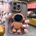 For iPhone 15 Pro Max Astronaut 3D Relief Holder TPU + PC Full Coverage Phone Case(Brown)