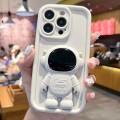 For iPhone 15 Pro Astronaut 3D Relief Holder TPU + PC Full Coverage Phone Case(White)