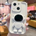 For iPhone 14 Plus Astronaut 3D Relief Holder TPU + PC Full Coverage Phone Case(White)