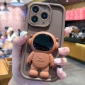 For iPhone 11 Pro Astronaut 3D Relief Holder TPU + PC Full Coverage Phone Case(Brown)