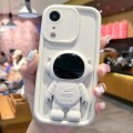 For iPhone XR Astronaut 3D Relief Holder TPU + PC Full Coverage Phone Case(White)