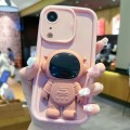 For iPhone XR Astronaut 3D Relief Holder TPU + PC Full Coverage Phone Case(Pink)