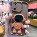 For iPhone XS Max Astronaut 3D Relief Holder TPU + PC Full Coverage Phone Case(Brown)
