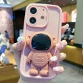 For iPhone 12 Astronaut 3D Relief Holder TPU + PC Full Coverage Phone Case(Pink)