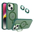 For iPhone 14 Plus Invisible Lens Holder MagSafe Phone Case(Army Green)