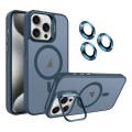For iPhone 15 Pro Invisible Lens Holder MagSafe Phone Case(Navy Blue)