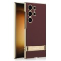 For Samsung Galaxy S24 Ultra 5G GKK Triumph Ultra-Thin Plain Leather Phone Case with Holder(Brown)