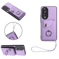 For Honor 90 Organ Card Bag Ring Holder PU Phone Case with Lanyard(Purple)