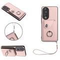 For Honor 90 Organ Card Bag Ring Holder PU Phone Case with Lanyard(Pink)