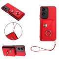 For Honor 90 Lite/X50i Organ Card Bag Ring Holder PU Phone Case with Lanyard(Red)